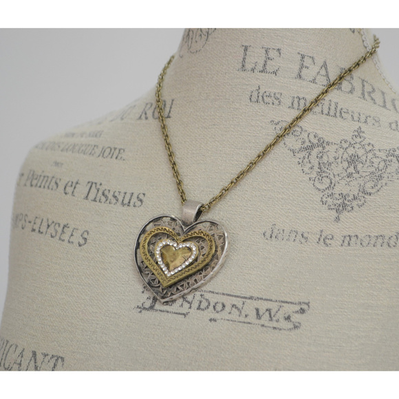 Anthro Heart Necklace Love Pendant Silver Gold New - Picture 2 of 6